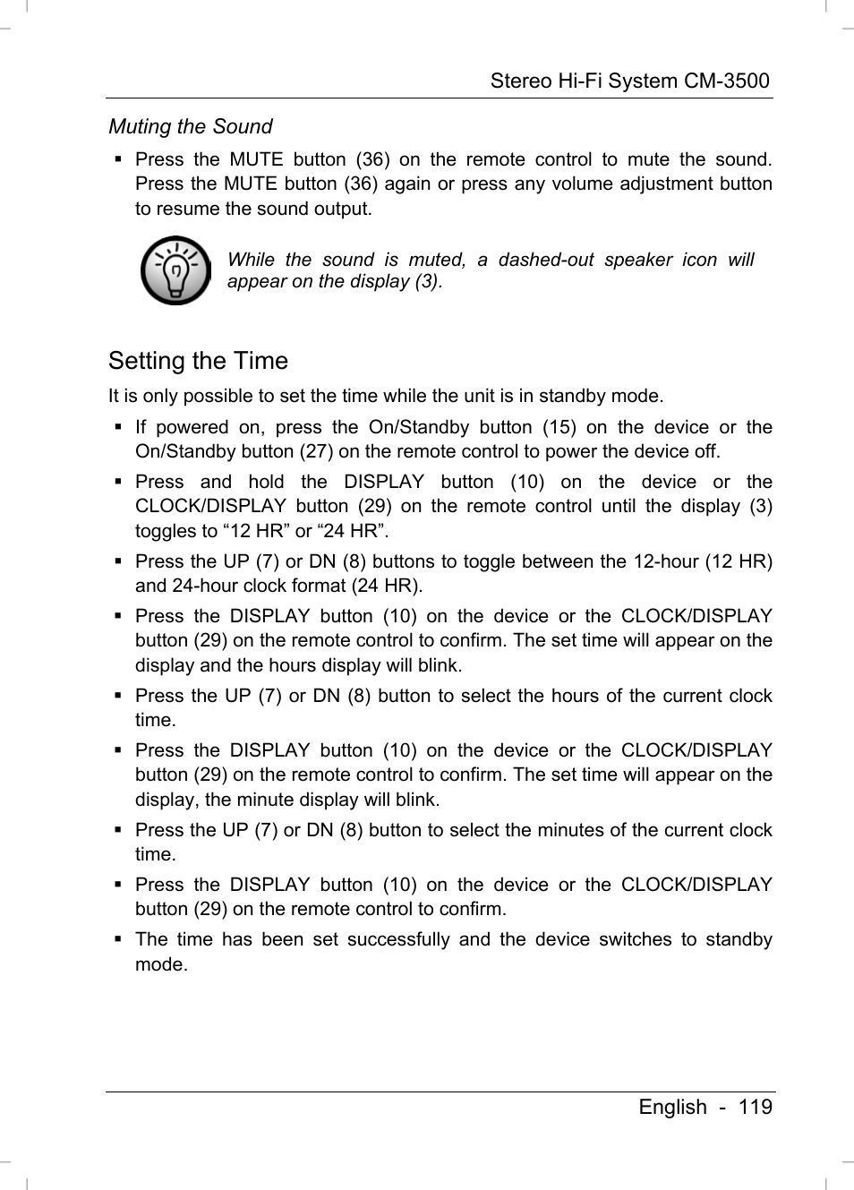 Setting the time | Silvercrest CM-3500 User Manual | Page 121 / 141