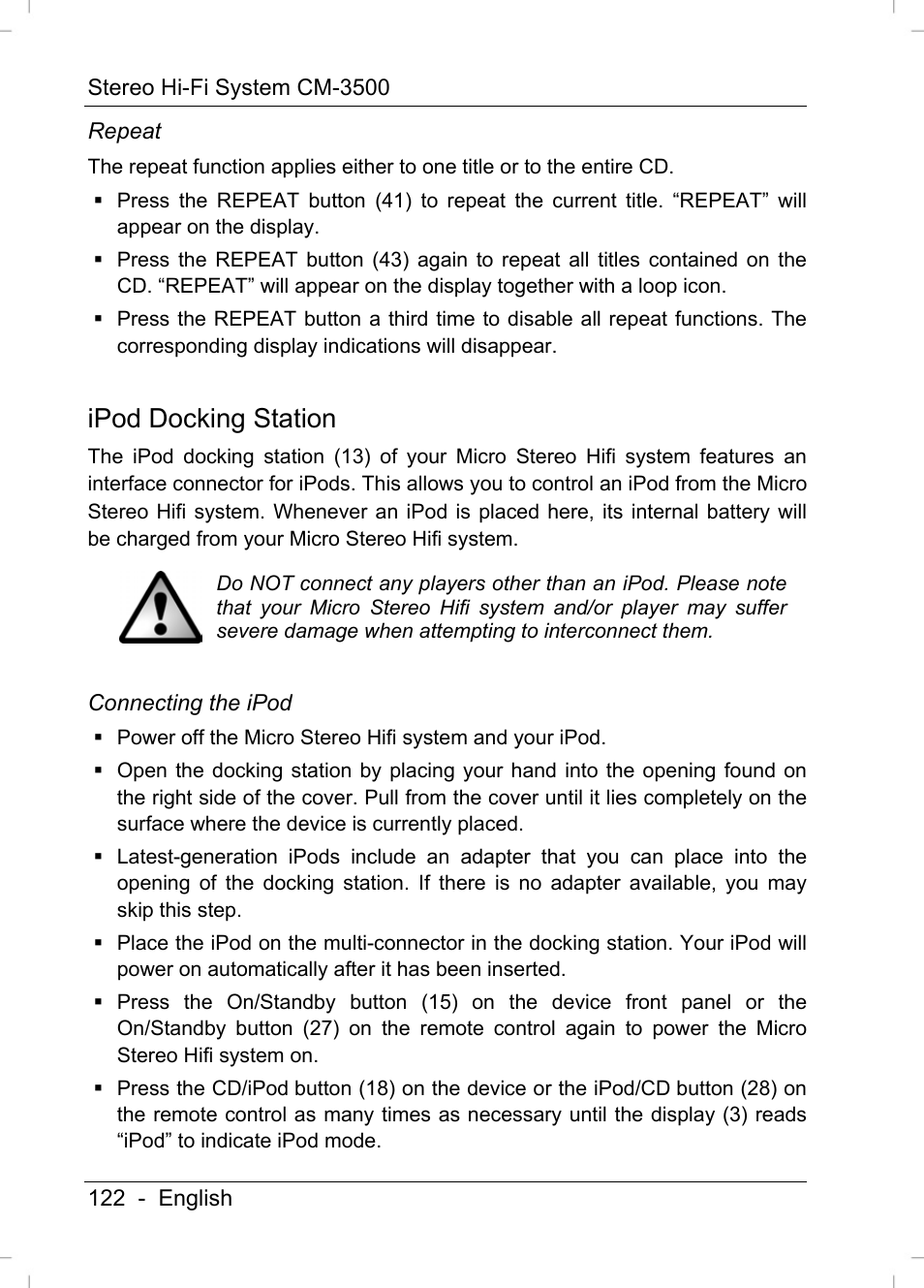 Ipod docking station | Silvercrest CM-3500 User Manual | Page 124 / 141