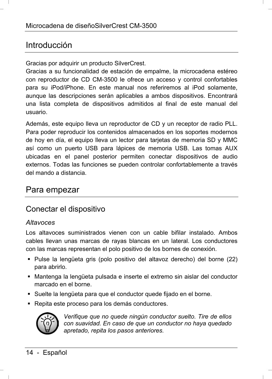 Introducción, Para empezar, Conectar el dispositivo | Silvercrest CM-3500 User Manual | Page 16 / 141