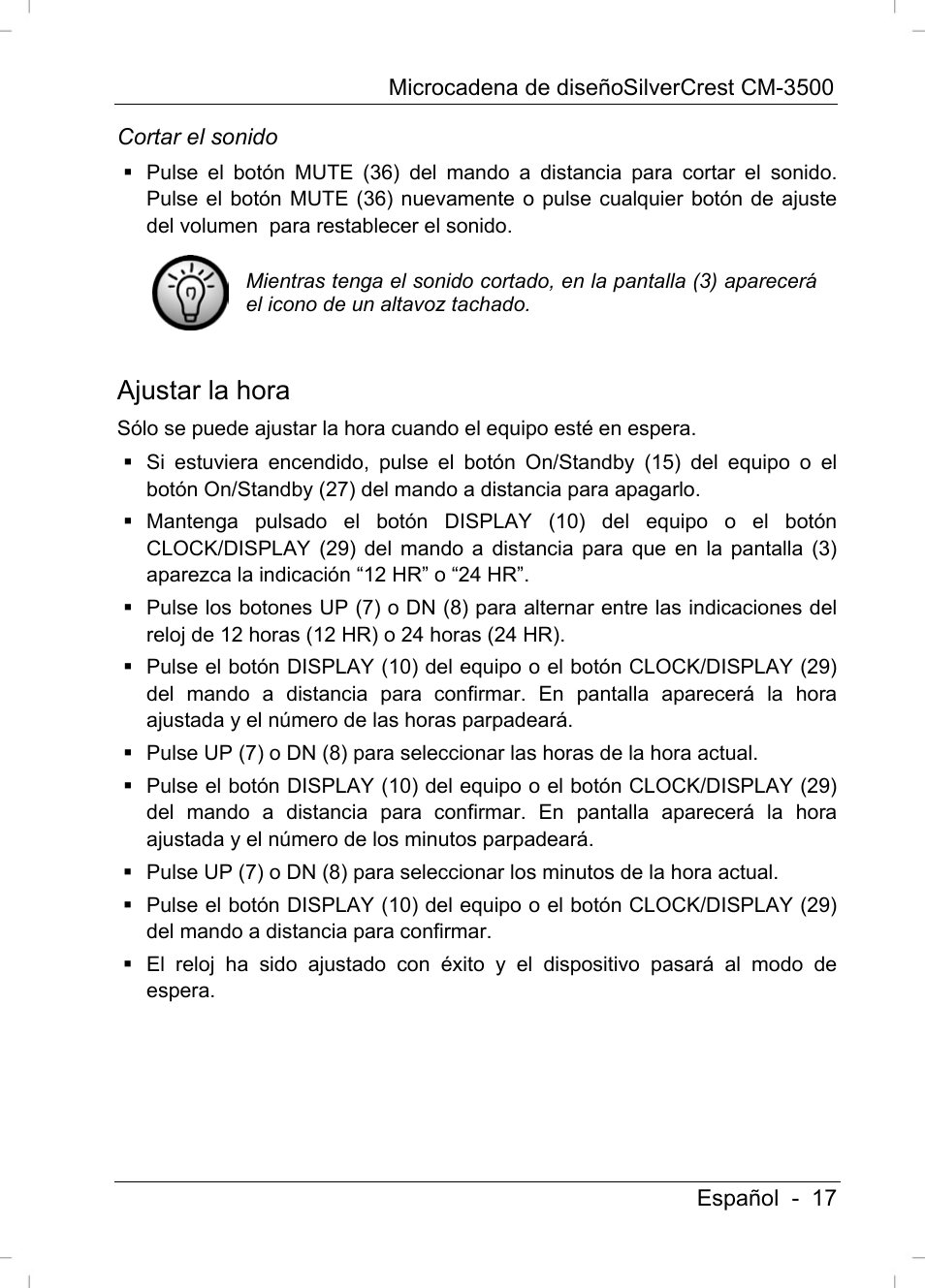 Ajustar la hora | Silvercrest CM-3500 User Manual | Page 19 / 141