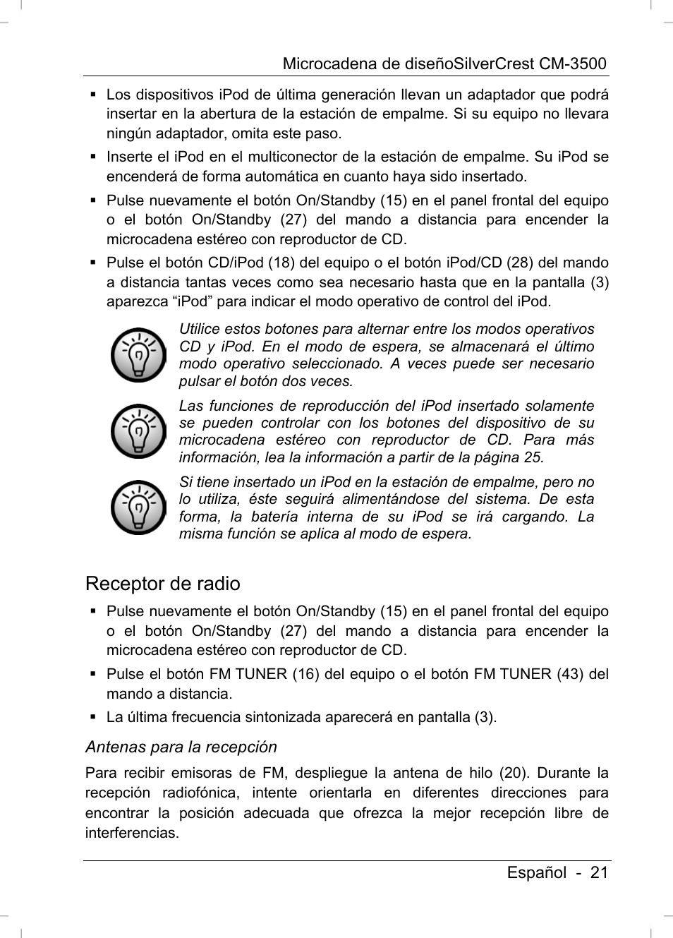 Receptor de radio | Silvercrest CM-3500 User Manual | Page 23 / 141