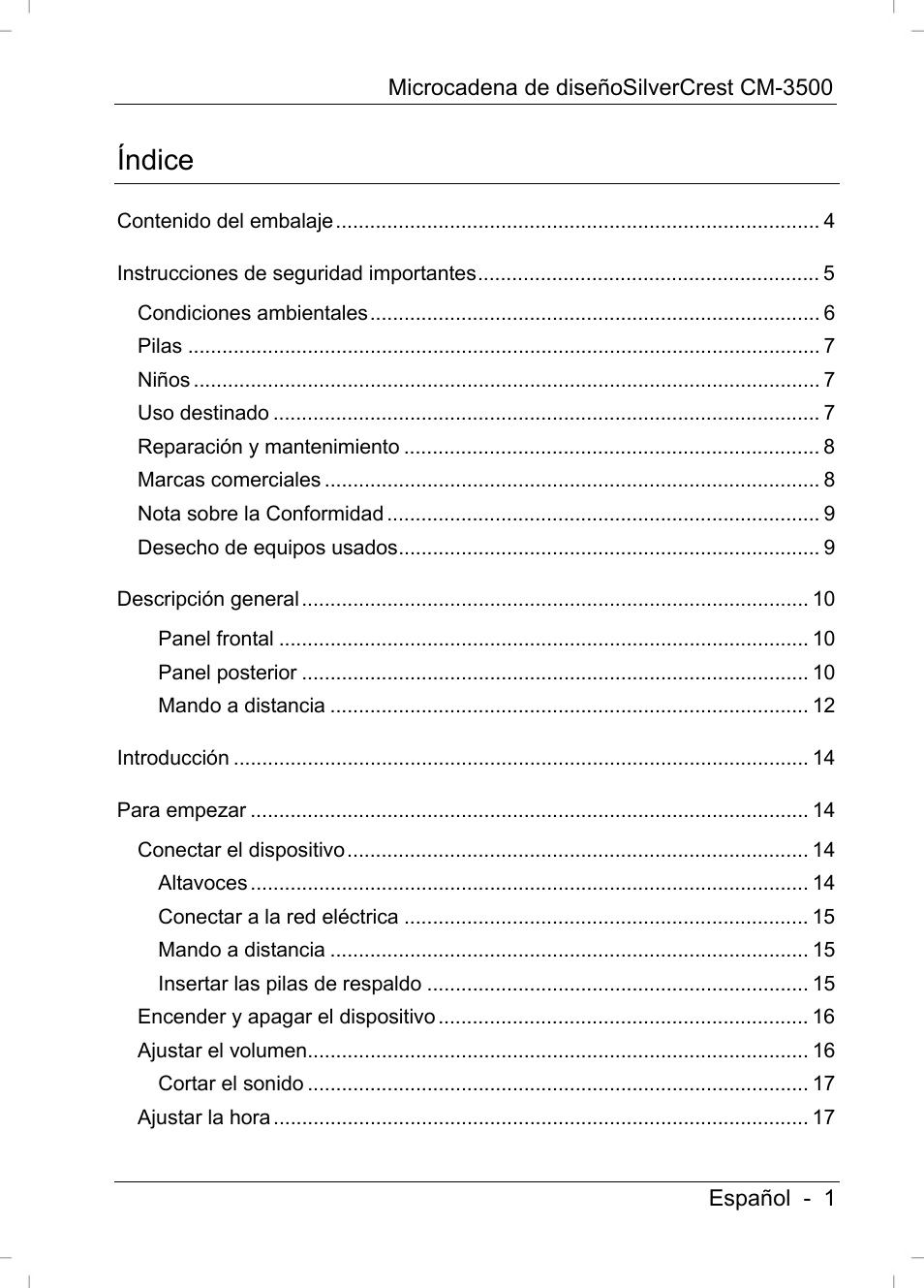 Índice | Silvercrest CM-3500 User Manual | Page 3 / 141