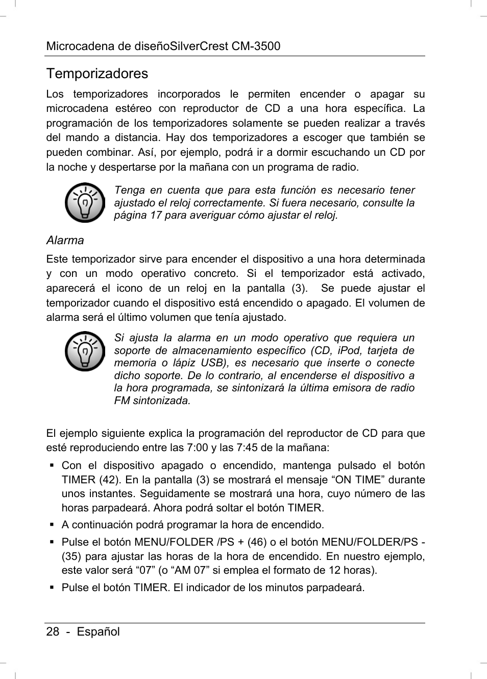 Temporizadores | Silvercrest CM-3500 User Manual | Page 30 / 141