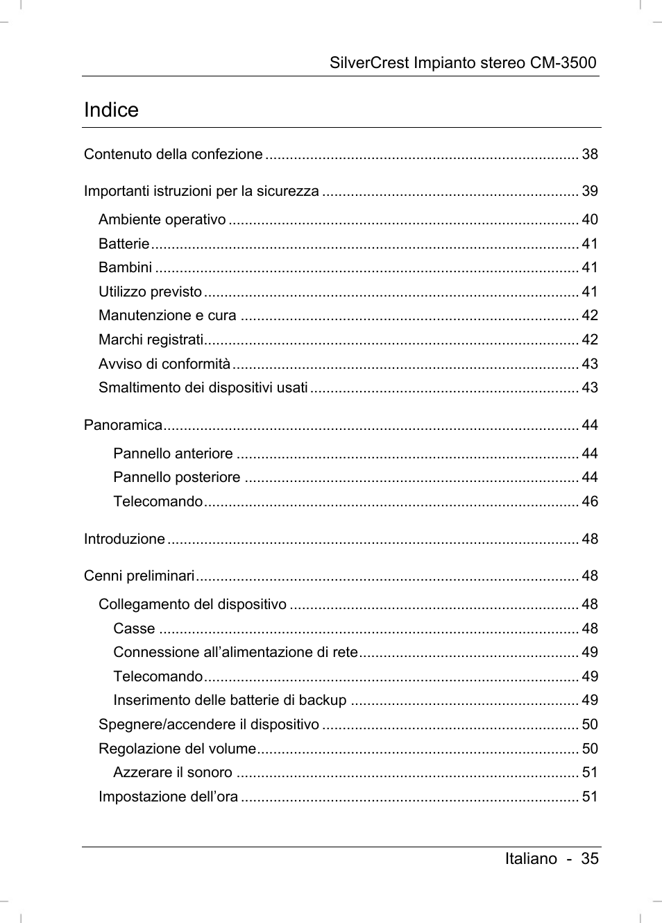 Indice | Silvercrest CM-3500 User Manual | Page 37 / 141