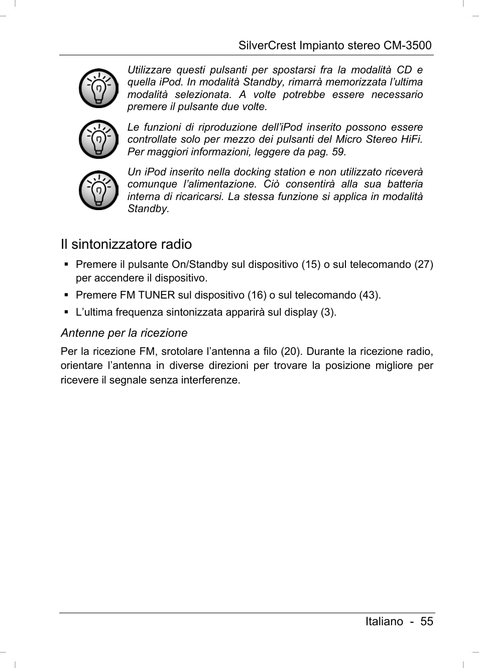 Il sintonizzatore radio | Silvercrest CM-3500 User Manual | Page 57 / 141