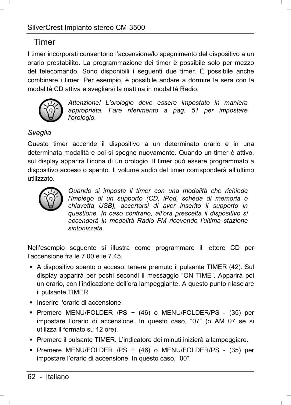 Timer | Silvercrest CM-3500 User Manual | Page 64 / 141