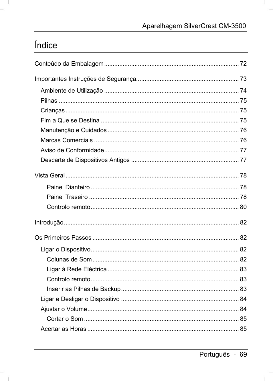 Índice | Silvercrest CM-3500 User Manual | Page 71 / 141