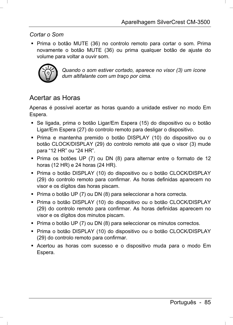 Acertar as horas | Silvercrest CM-3500 User Manual | Page 87 / 141