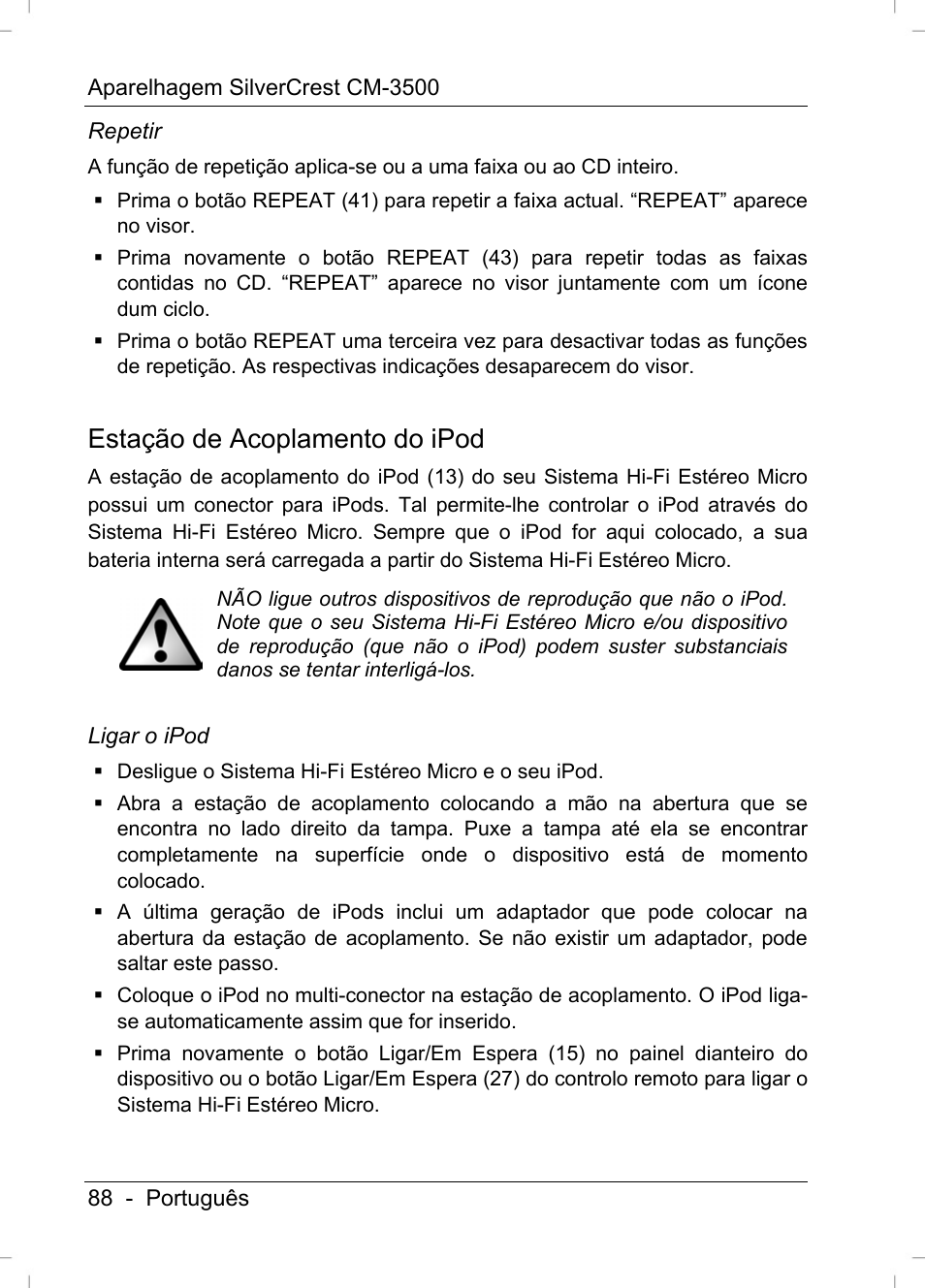 Estação de acoplamento do ipod | Silvercrest CM-3500 User Manual | Page 90 / 141