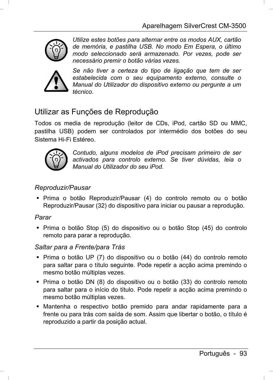 Utilizar as funções de reprodução | Silvercrest CM-3500 User Manual | Page 95 / 141