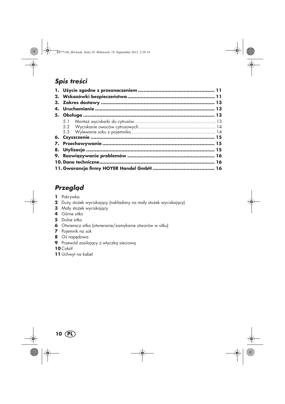 Spis treci, Przegld | Silvercrest SZP 25 B1 User Manual | Page 12 / 62