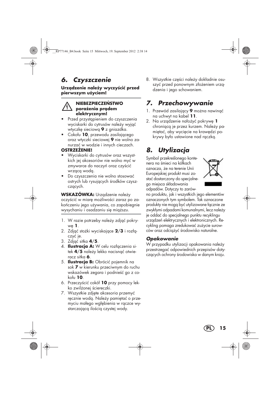 Czyszczenie, Przechowywanie, Utylizacja | Silvercrest SZP 25 B1 User Manual | Page 17 / 62
