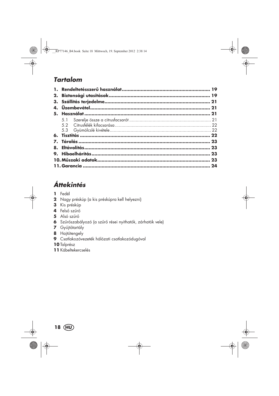 Tartalom, Áttekintés | Silvercrest SZP 25 B1 User Manual | Page 20 / 62