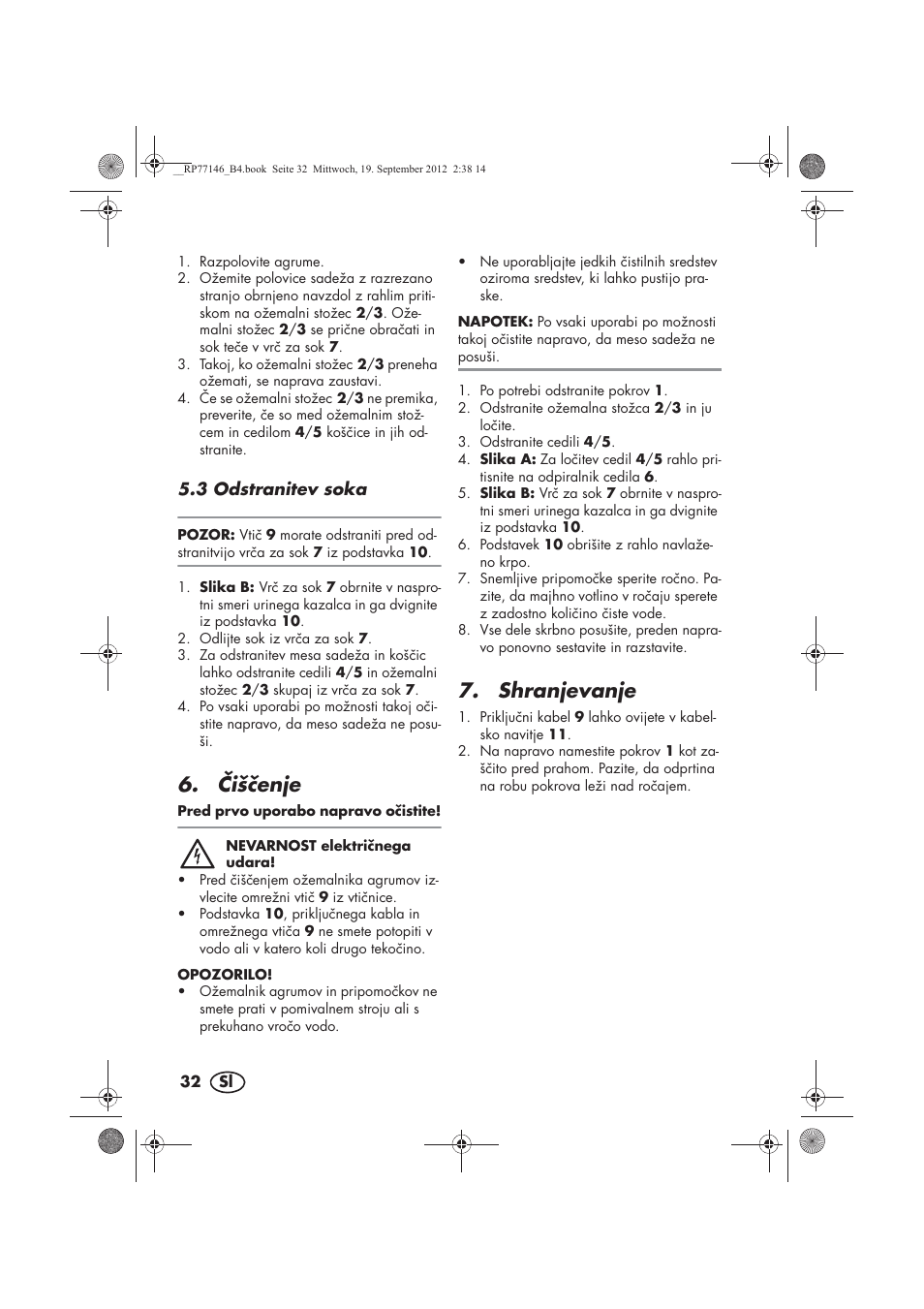 išenje, Shranjevanje | Silvercrest SZP 25 B1 User Manual | Page 34 / 62