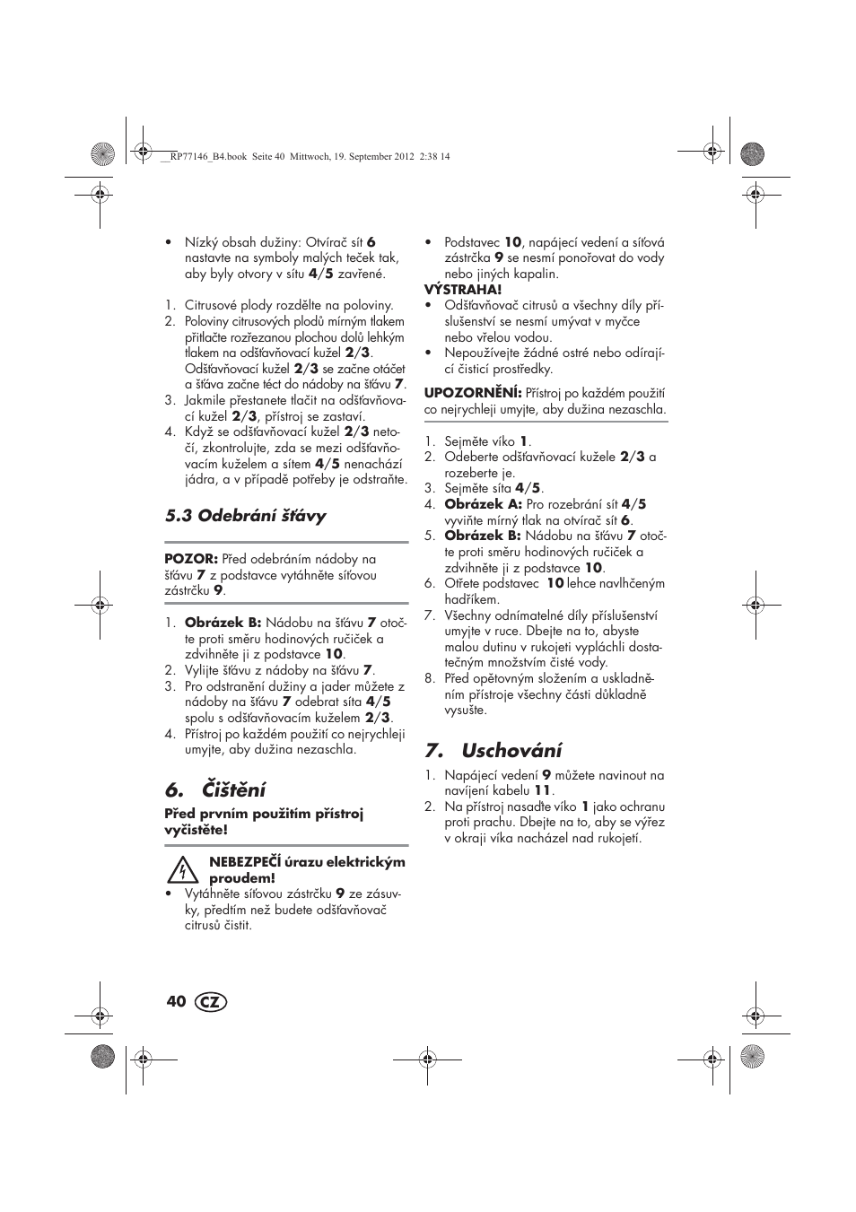 ištní, Uschování | Silvercrest SZP 25 B1 User Manual | Page 42 / 62