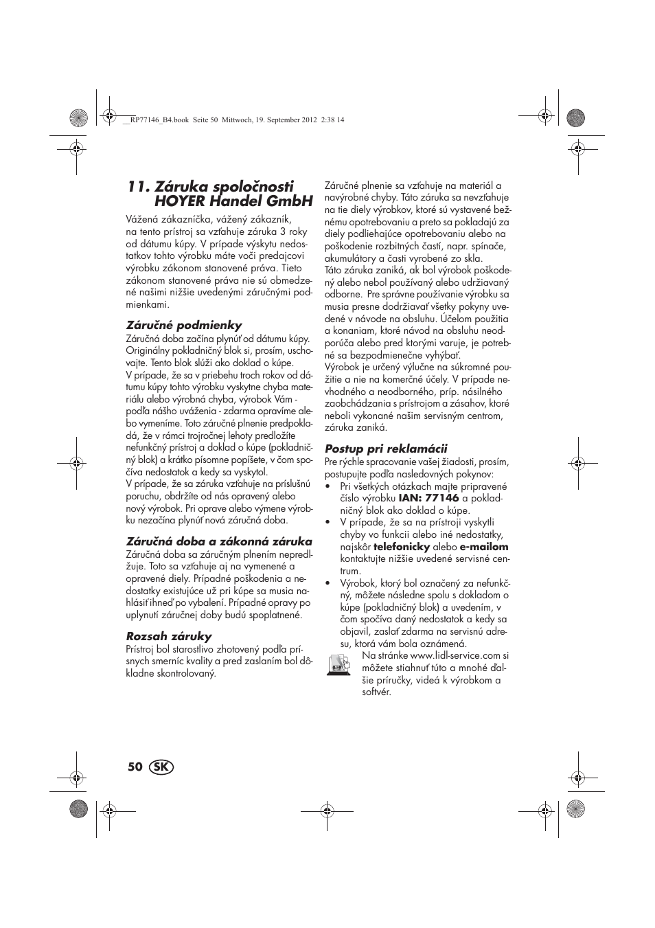 Záruka spolonosti hoyer handel gmbh | Silvercrest SZP 25 B1 User Manual | Page 52 / 62