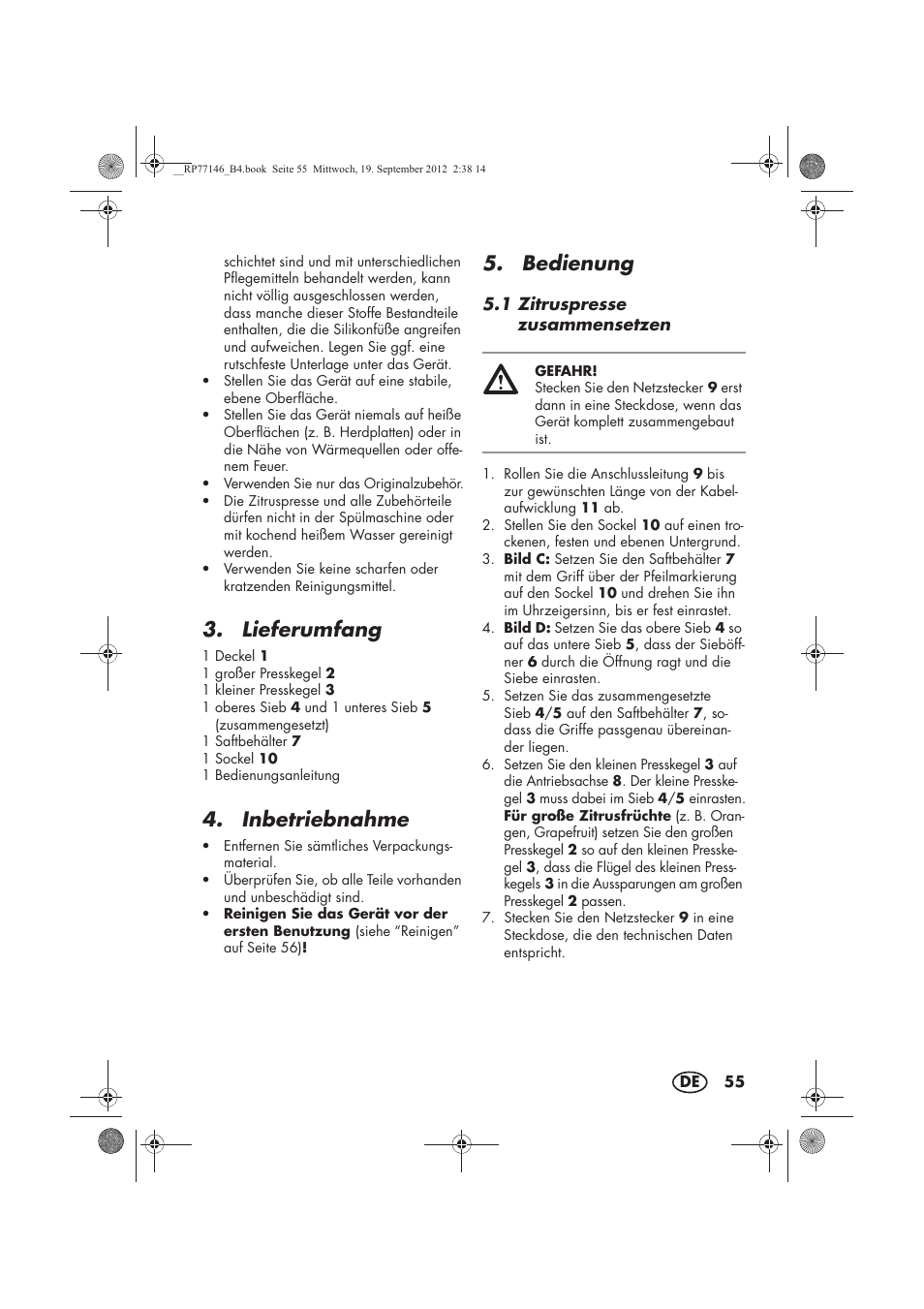 Lieferumfang, Inbetriebnahme, Bedienung | Silvercrest SZP 25 B1 User Manual | Page 57 / 62