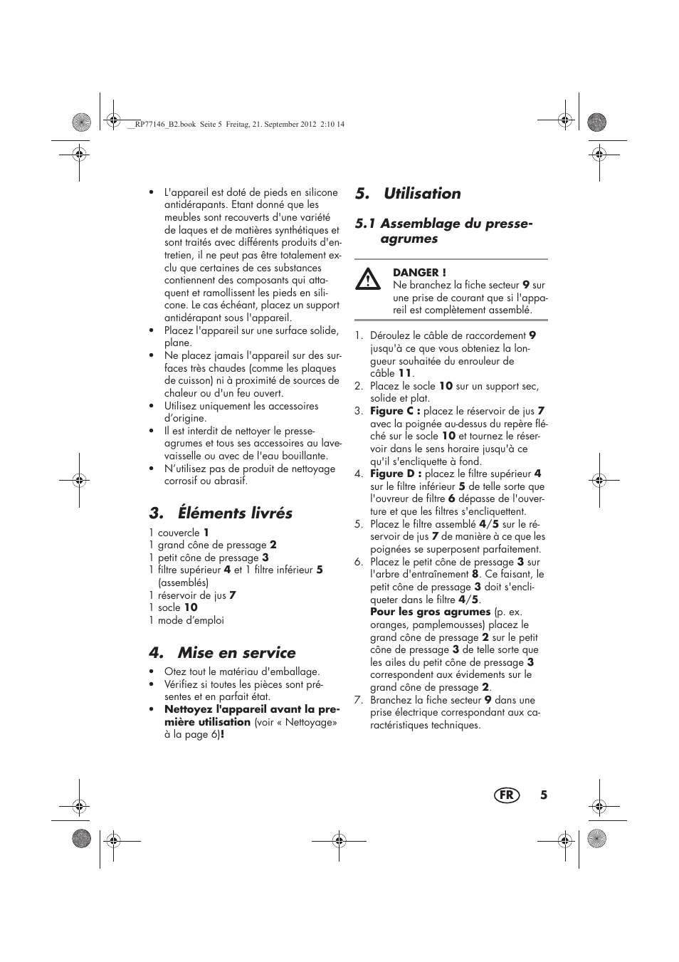 Éléments livrés, Mise en service, Utilisation | Silvercrest SZP 25 B1 User Manual | Page 7 / 38