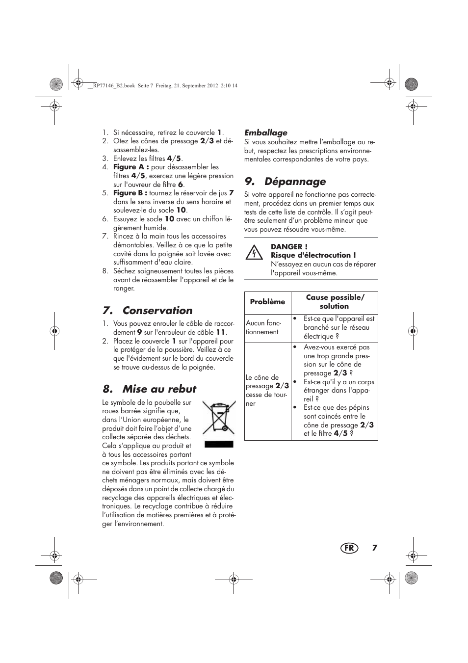 Conservation, Mise au rebut, Dépannage | Silvercrest SZP 25 B1 User Manual | Page 9 / 38