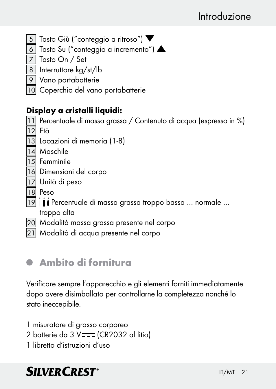 Introduzione, Ambito di fornitura | Silvercrest Z30509 User Manual | Page 21 / 74