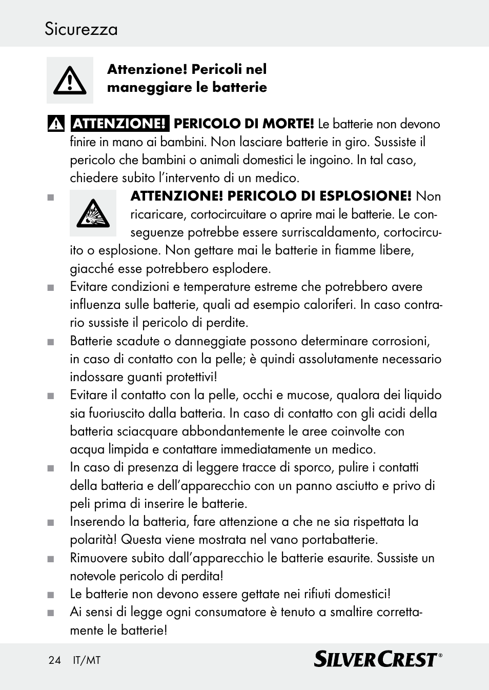 Sicurezza | Silvercrest Z30509 User Manual | Page 24 / 74