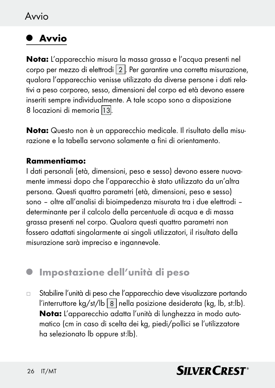 Avvio, Impostazione dell’unità di peso | Silvercrest Z30509 User Manual | Page 26 / 74