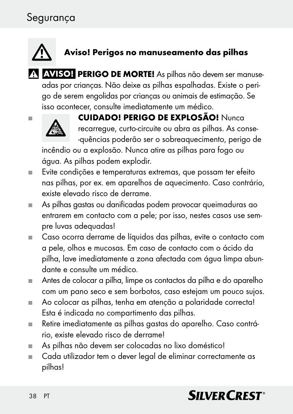 Segurança | Silvercrest Z30509 User Manual | Page 38 / 74