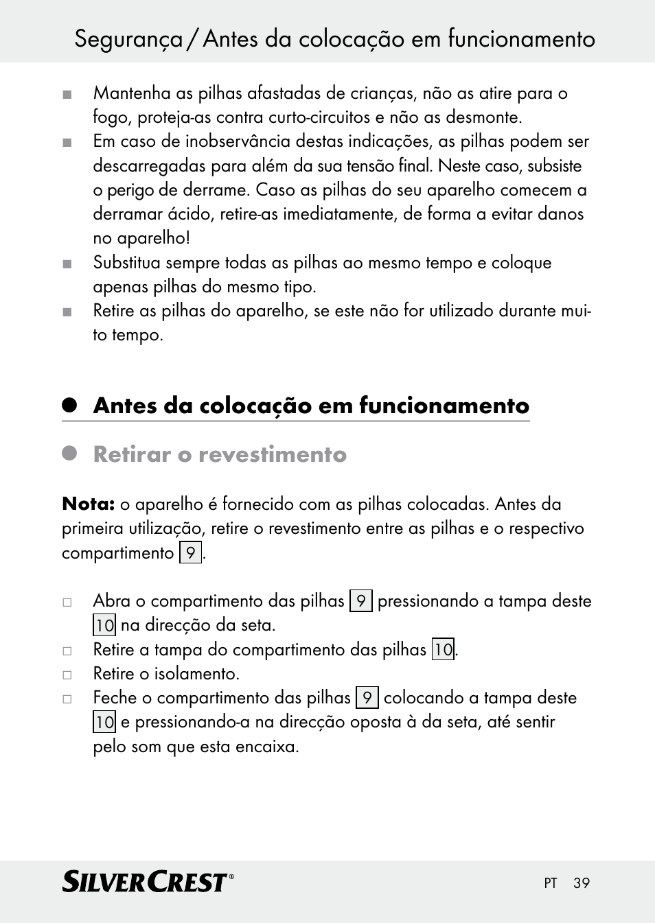 Segurança / antes da colocação em funcionamento, Antes da colocação em funcionamento, Retirar o revestimento | Silvercrest Z30509 User Manual | Page 39 / 74