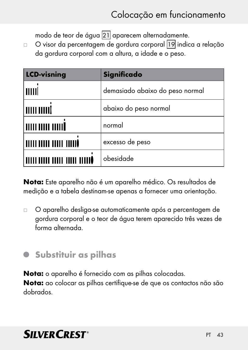 Colocação em funcionamento, Substituir as pilhas | Silvercrest Z30509 User Manual | Page 43 / 74