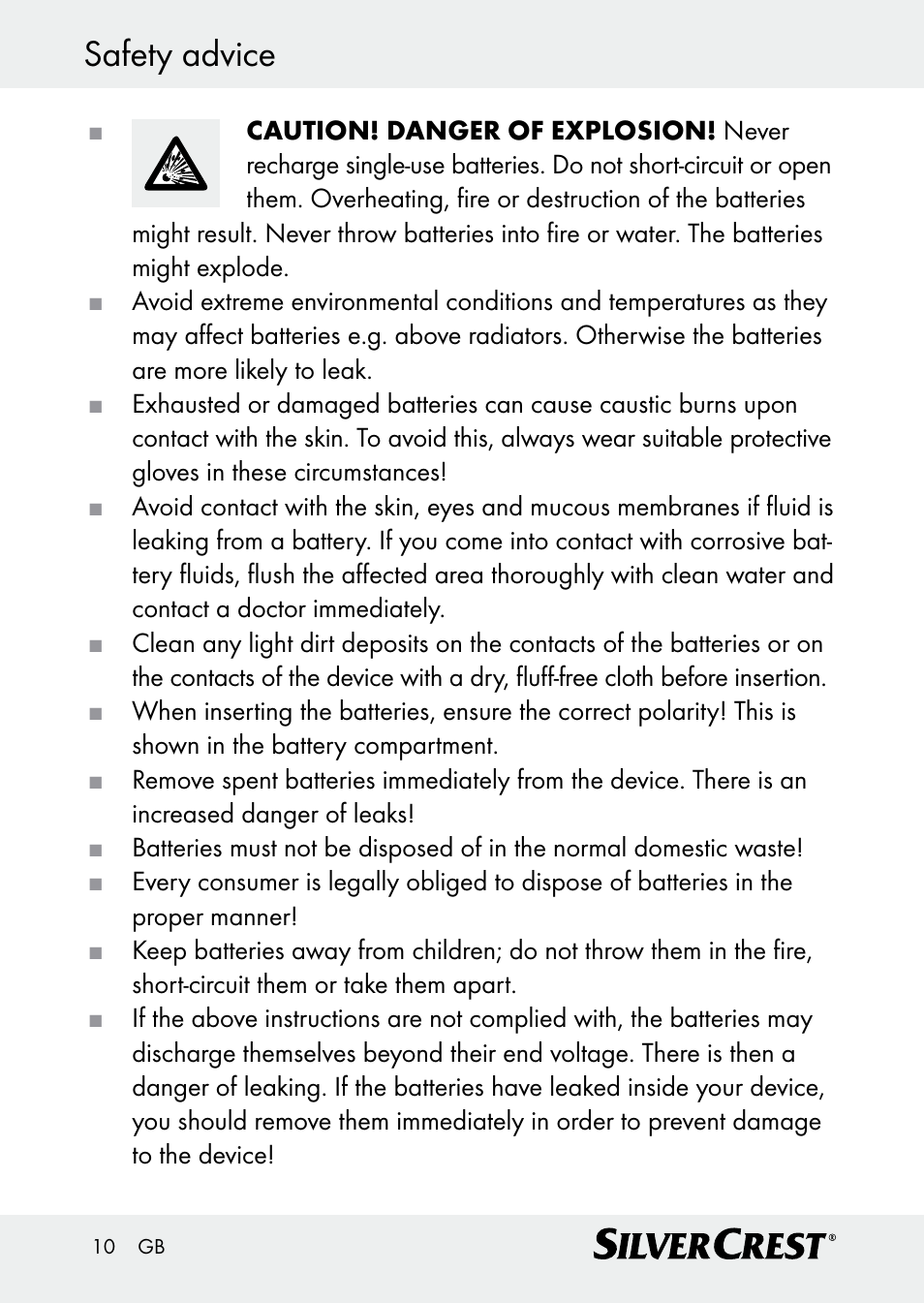 Safety advice | Silvercrest Z30509 User Manual | Page 10 / 85