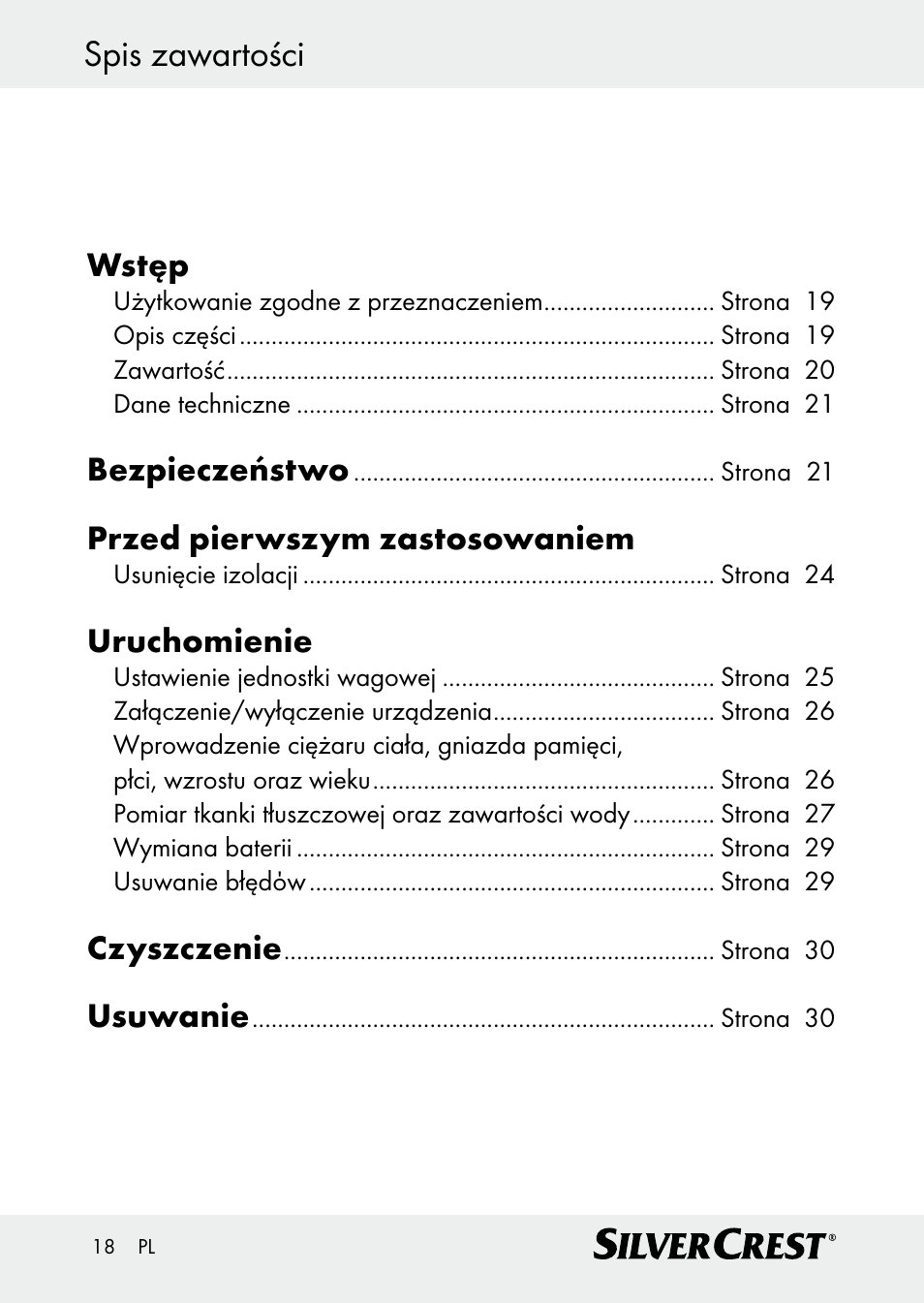 Spis zawartości | Silvercrest Z30509 User Manual | Page 18 / 85