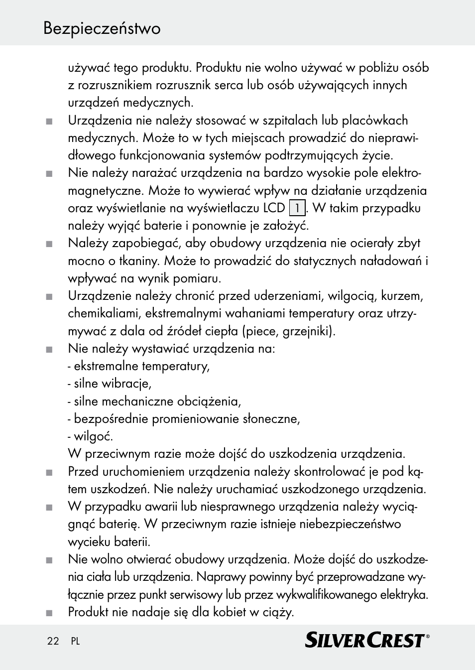Bezpieczeństwo | Silvercrest Z30509 User Manual | Page 22 / 85