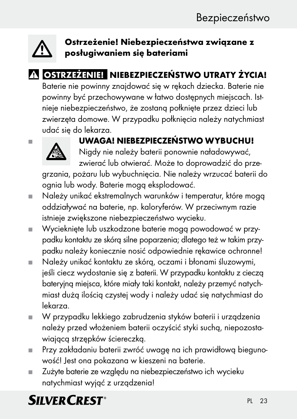 Bezpieczeństwo | Silvercrest Z30509 User Manual | Page 23 / 85