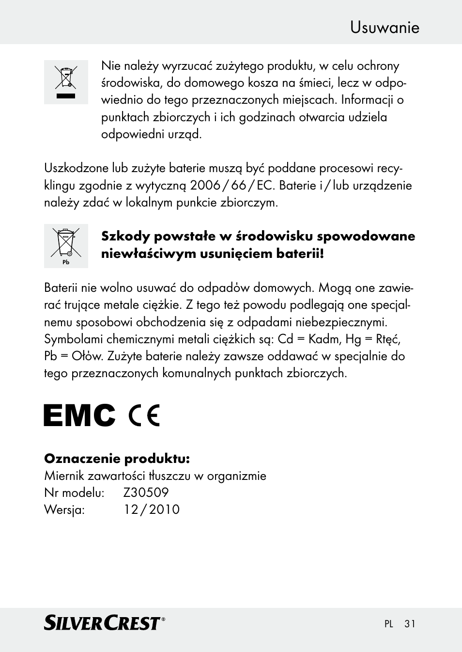 Usuwanie | Silvercrest Z30509 User Manual | Page 31 / 85