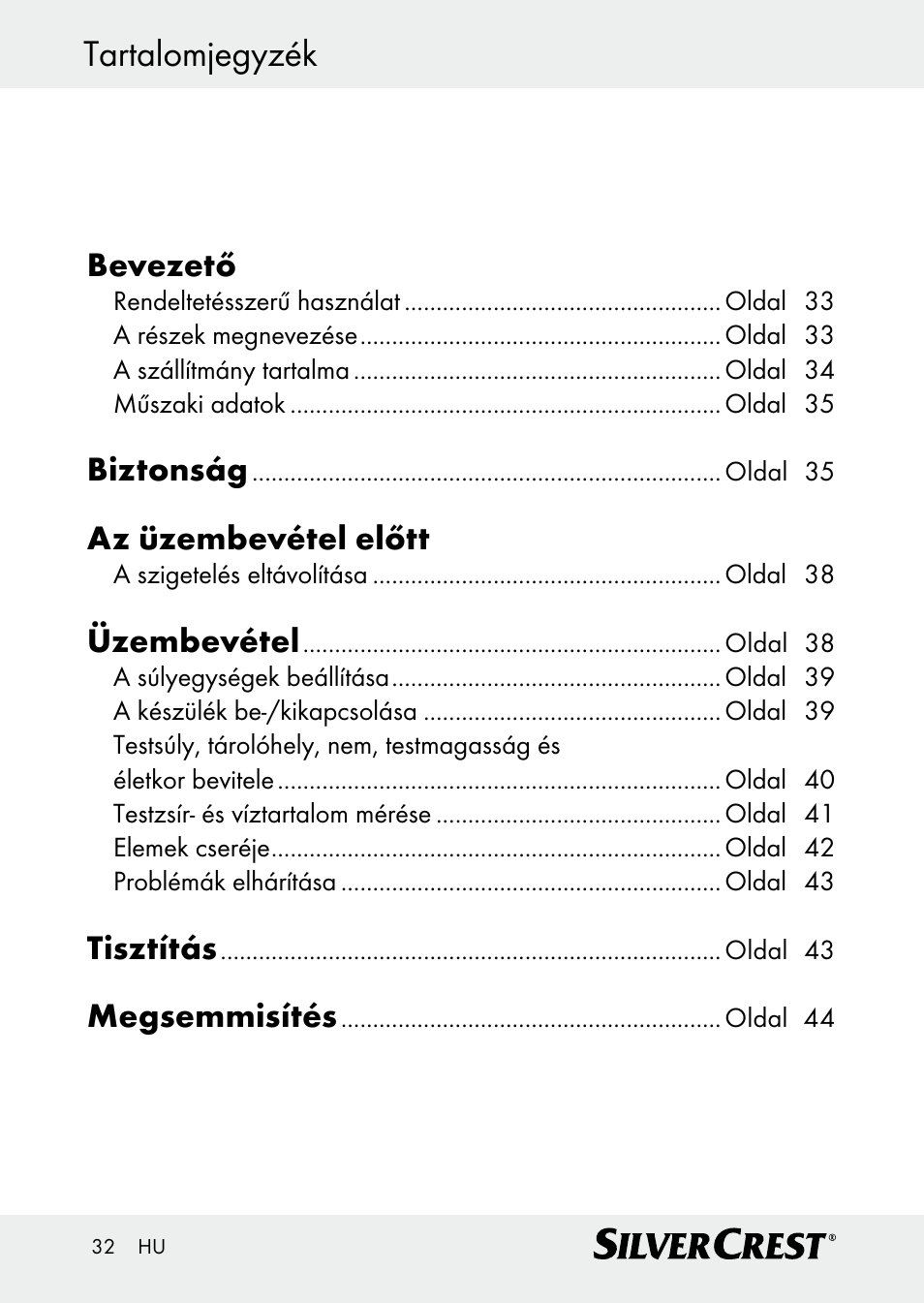 Tartalomjegyzék | Silvercrest Z30509 User Manual | Page 32 / 85