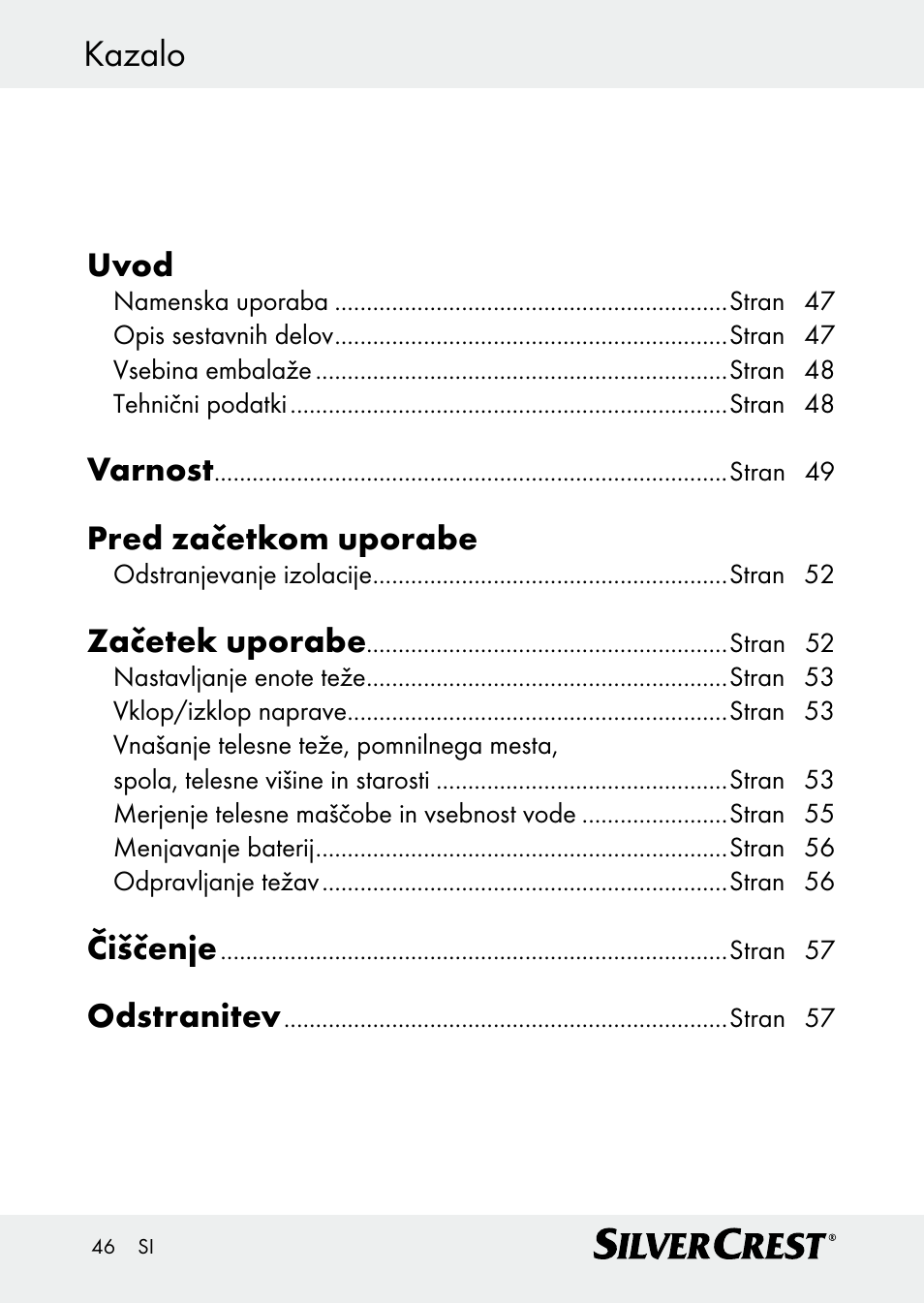 Kazalo | Silvercrest Z30509 User Manual | Page 46 / 85