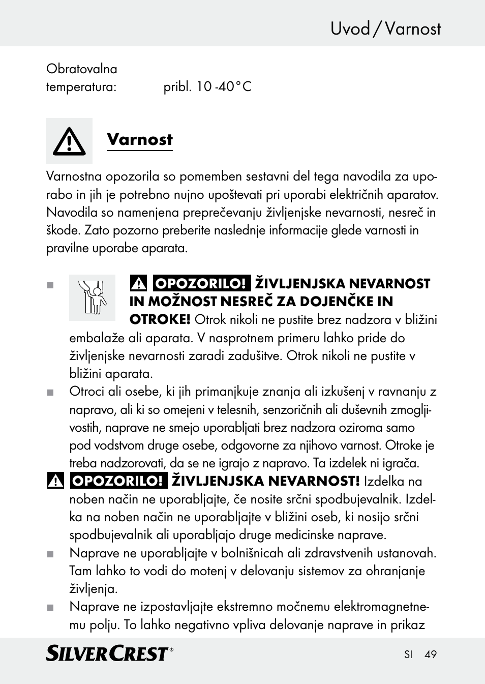 Uvod / varnost, Varnost | Silvercrest Z30509 User Manual | Page 49 / 85