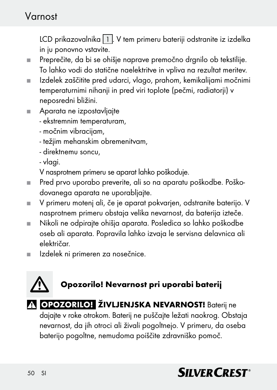 Varnost | Silvercrest Z30509 User Manual | Page 50 / 85
