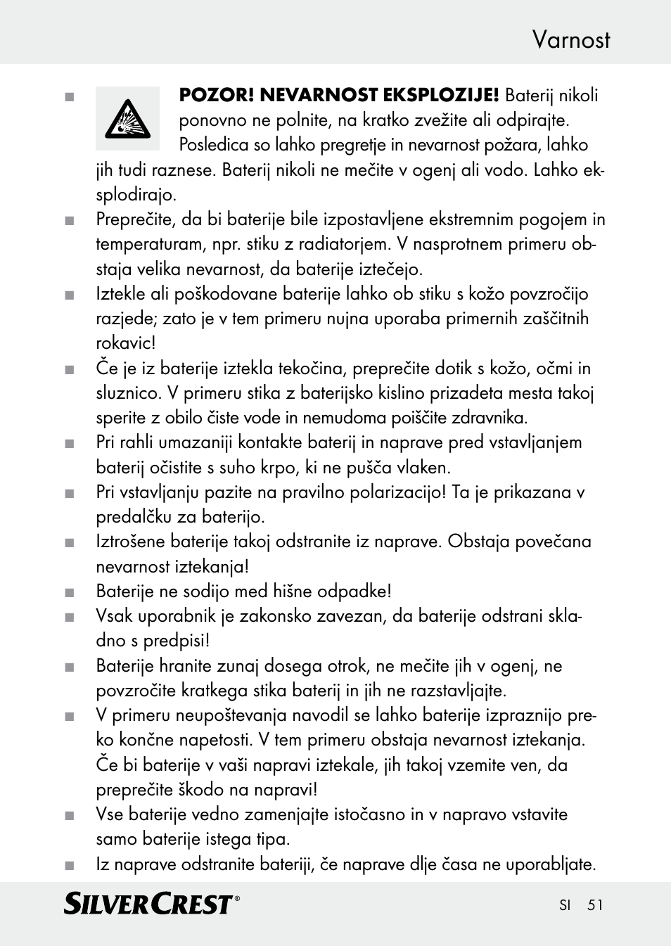 Varnost | Silvercrest Z30509 User Manual | Page 51 / 85