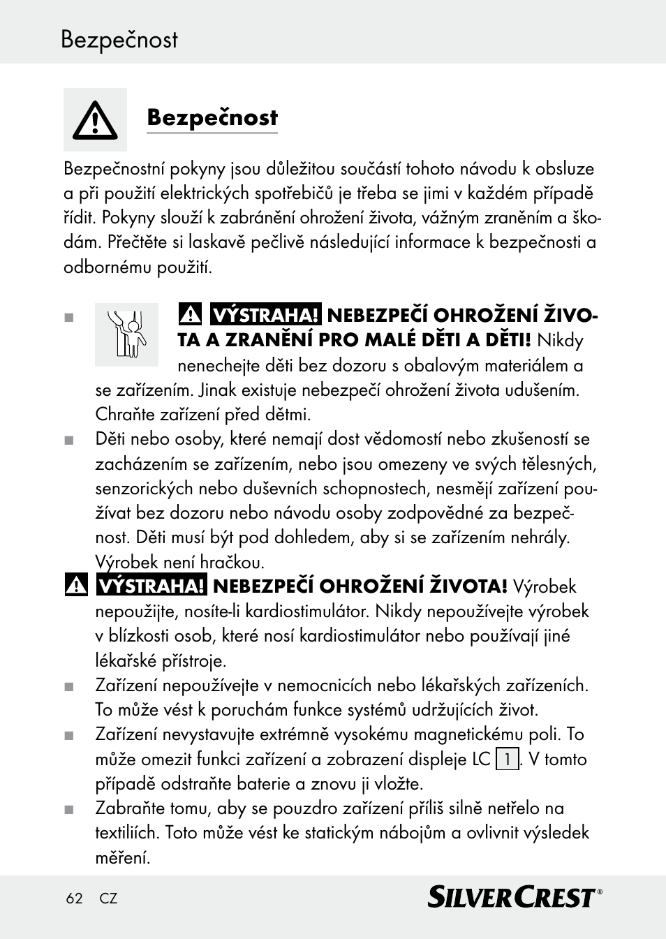 Bezpečnost | Silvercrest Z30509 User Manual | Page 62 / 85