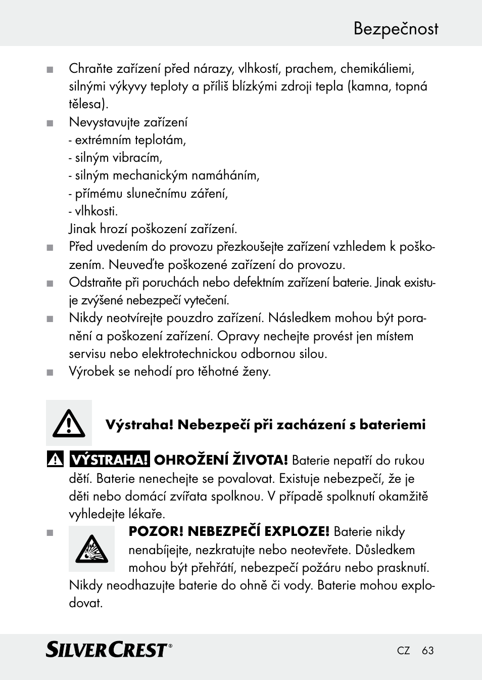 Bezpečnost | Silvercrest Z30509 User Manual | Page 63 / 85