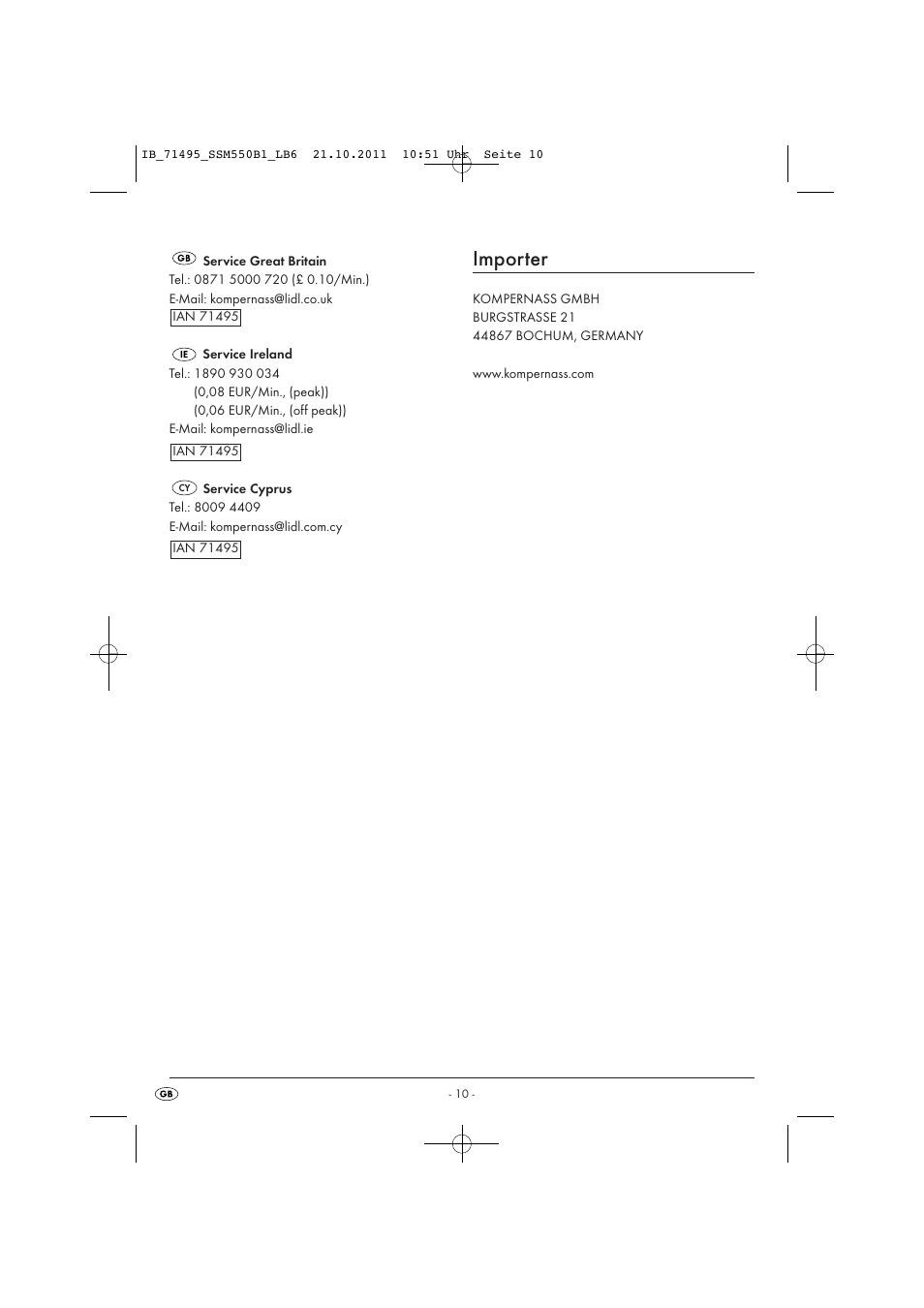 Importer | Silvercrest SSM 550 B1 User Manual | Page 12 / 22