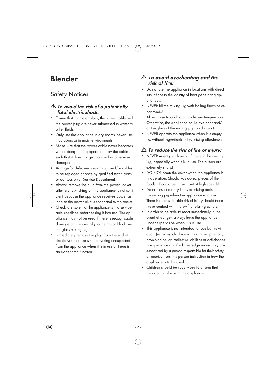 Blender, Safety notices | Silvercrest SSM 550 B1 User Manual | Page 4 / 22