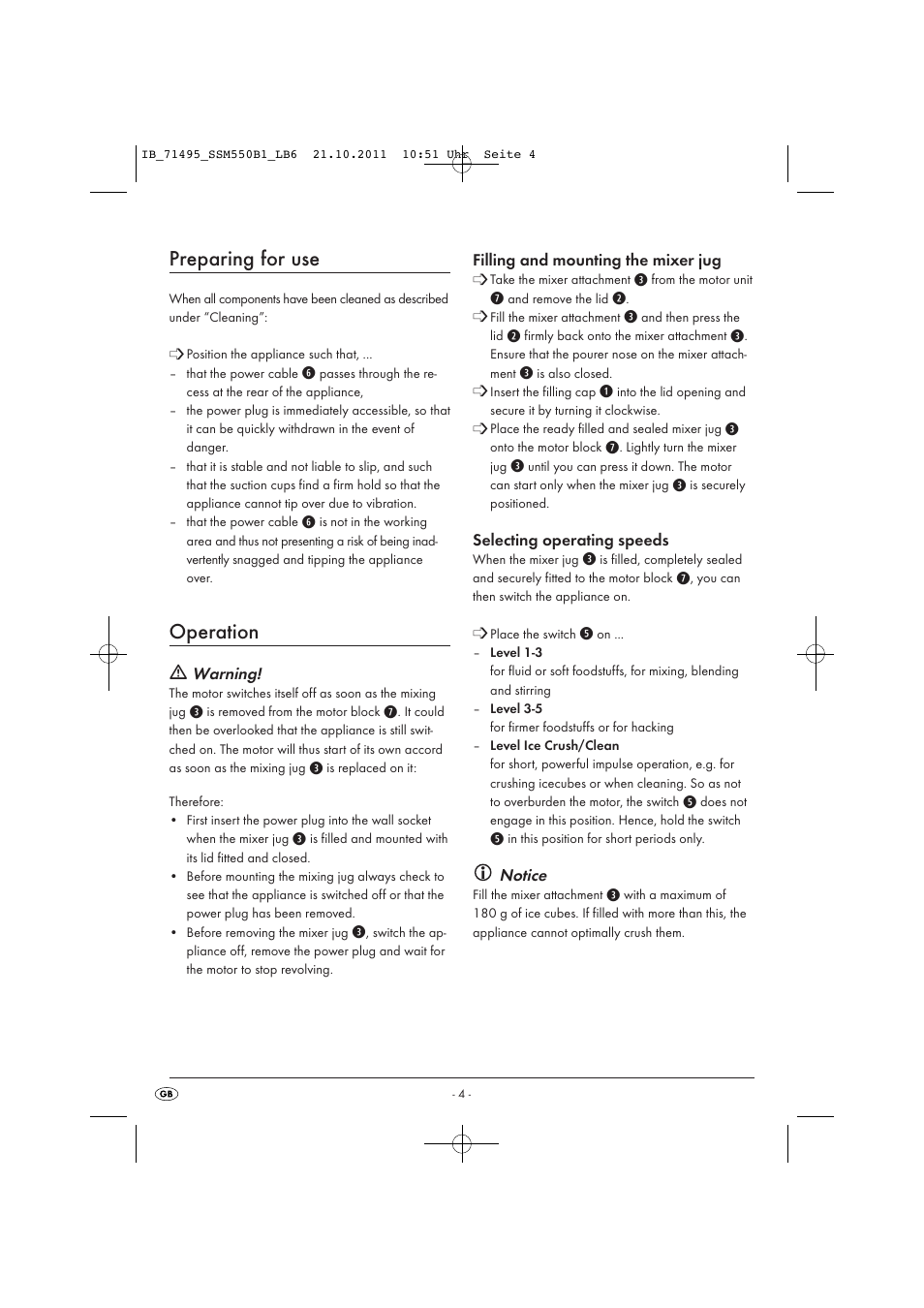 Preparing for use, Operation | Silvercrest SSM 550 B1 User Manual | Page 6 / 22