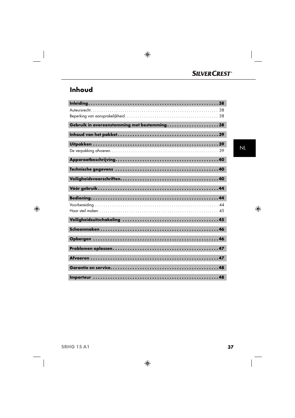 Inhoud | Silvercrest SRHG 15 A1 User Manual | Page 40 / 64