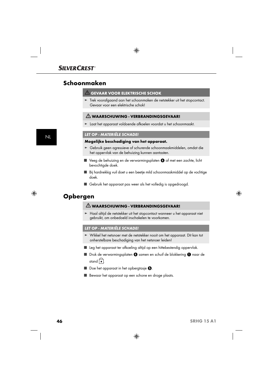 Schoonmaken, Opbergen | Silvercrest SRHG 15 A1 User Manual | Page 49 / 64