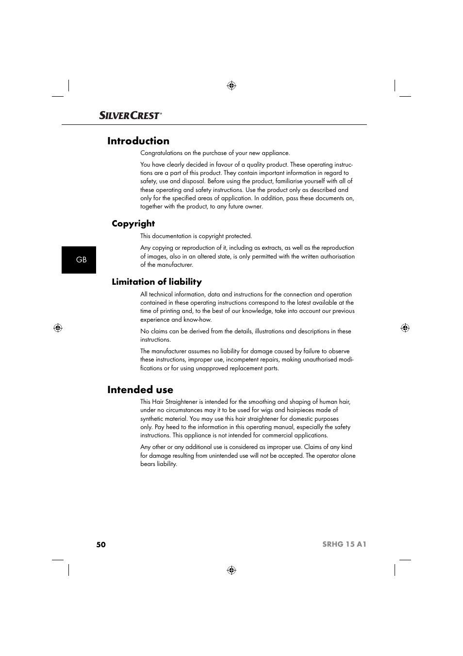 Introduction, Intended use, Copyright | Limitation of liability | Silvercrest SRHG 15 A1 User Manual | Page 53 / 64