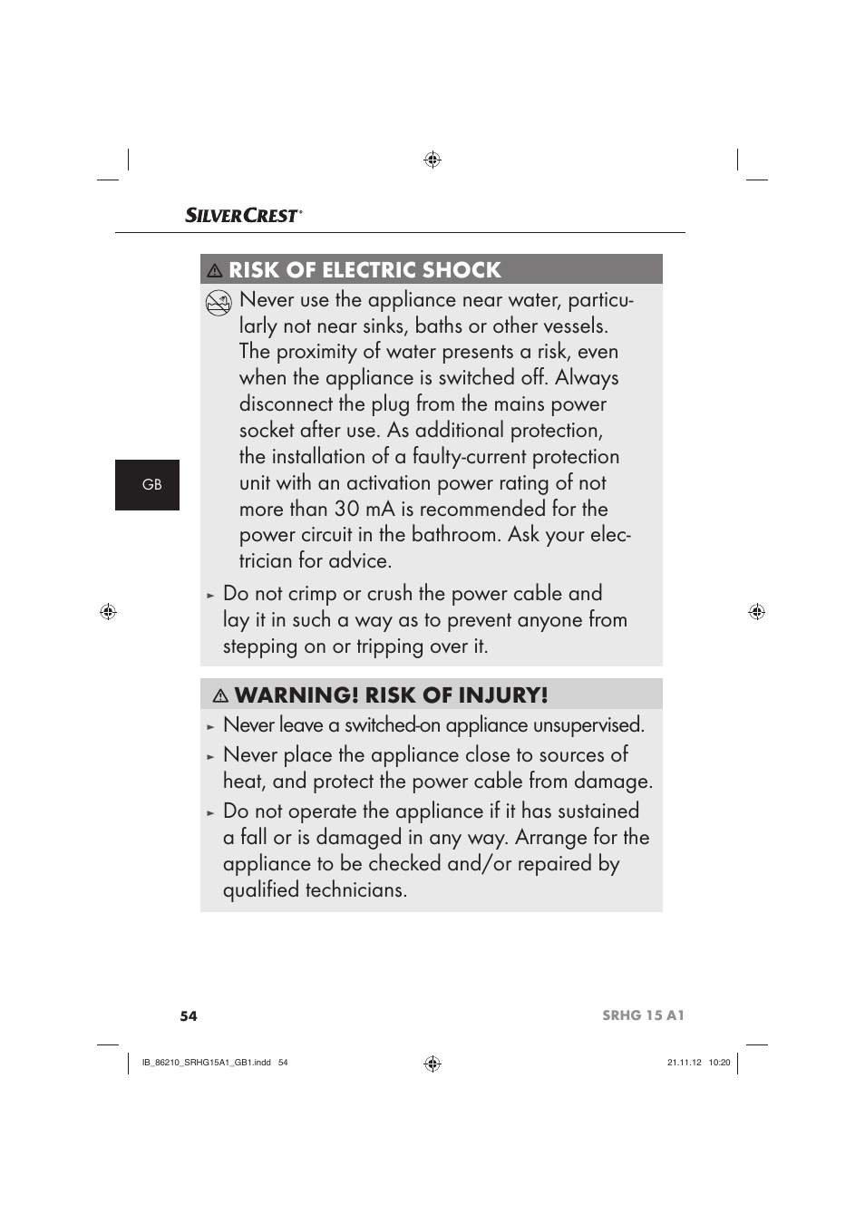 Never leave a switched-on appliance unsupervised | Silvercrest SRHG 15 A1 User Manual | Page 57 / 64