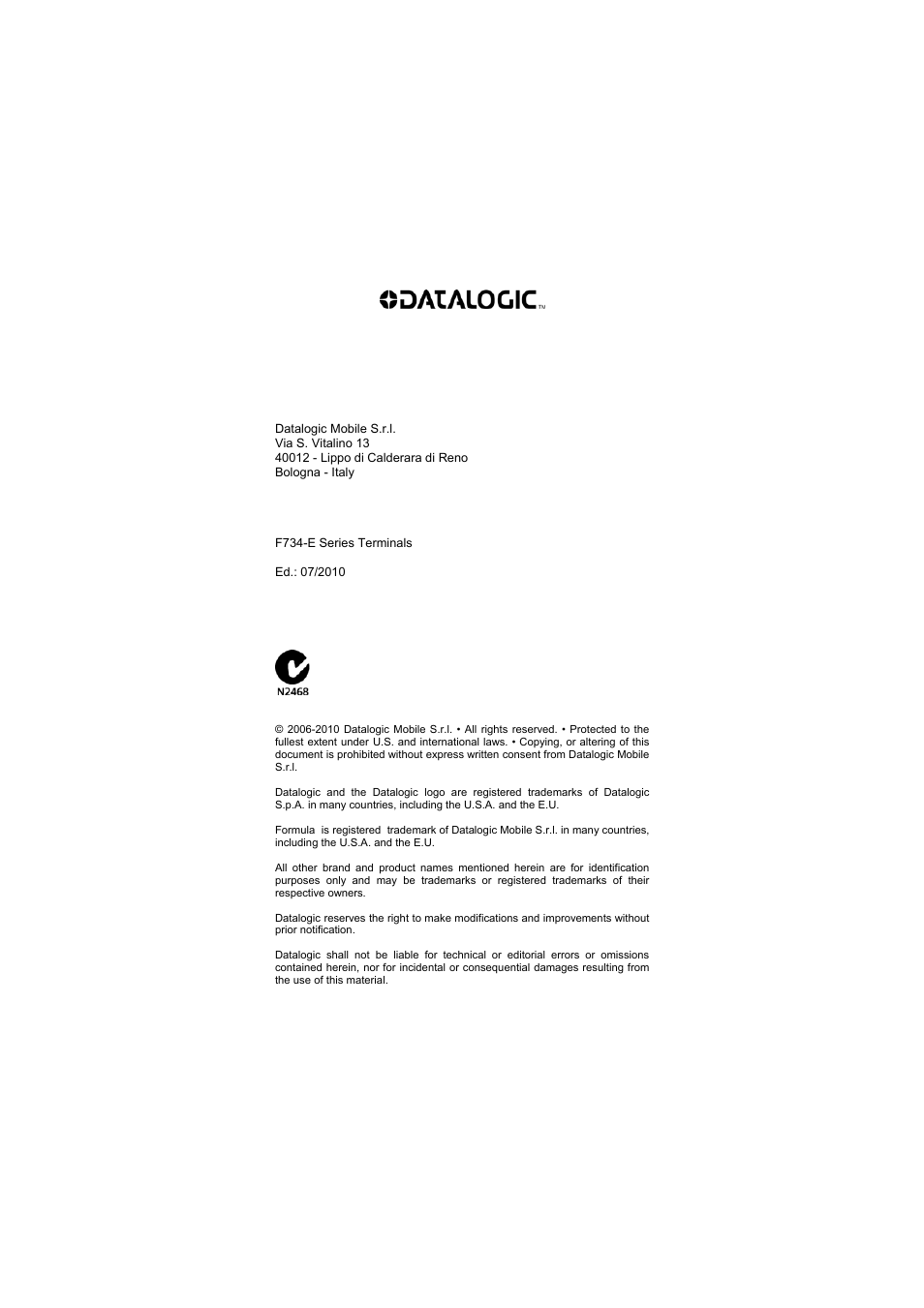 Datalogic Scanning F734-E User Manual | Page 2 / 52