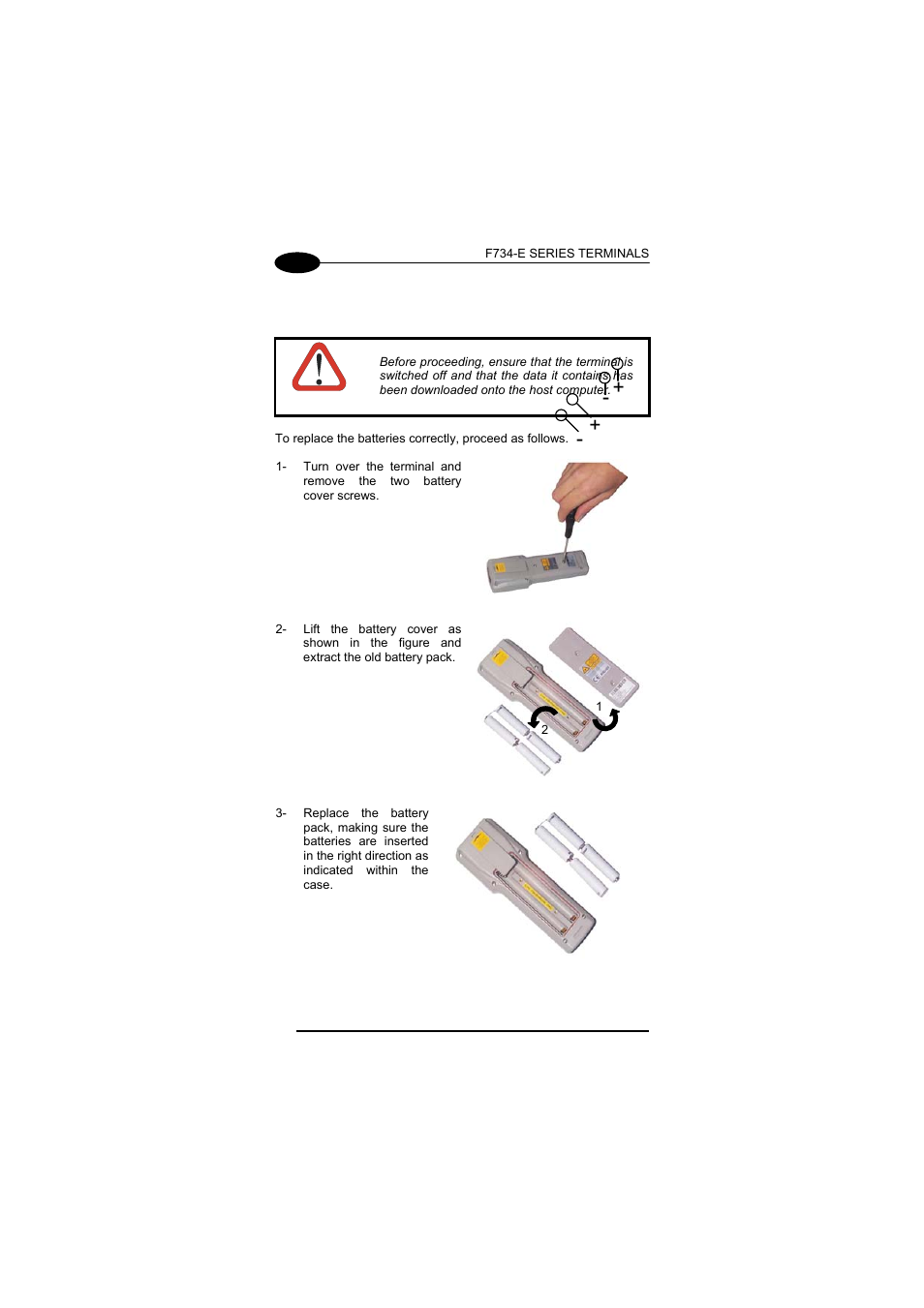 Replacing the batteries | Datalogic Scanning F734-E User Manual | Page 42 / 52